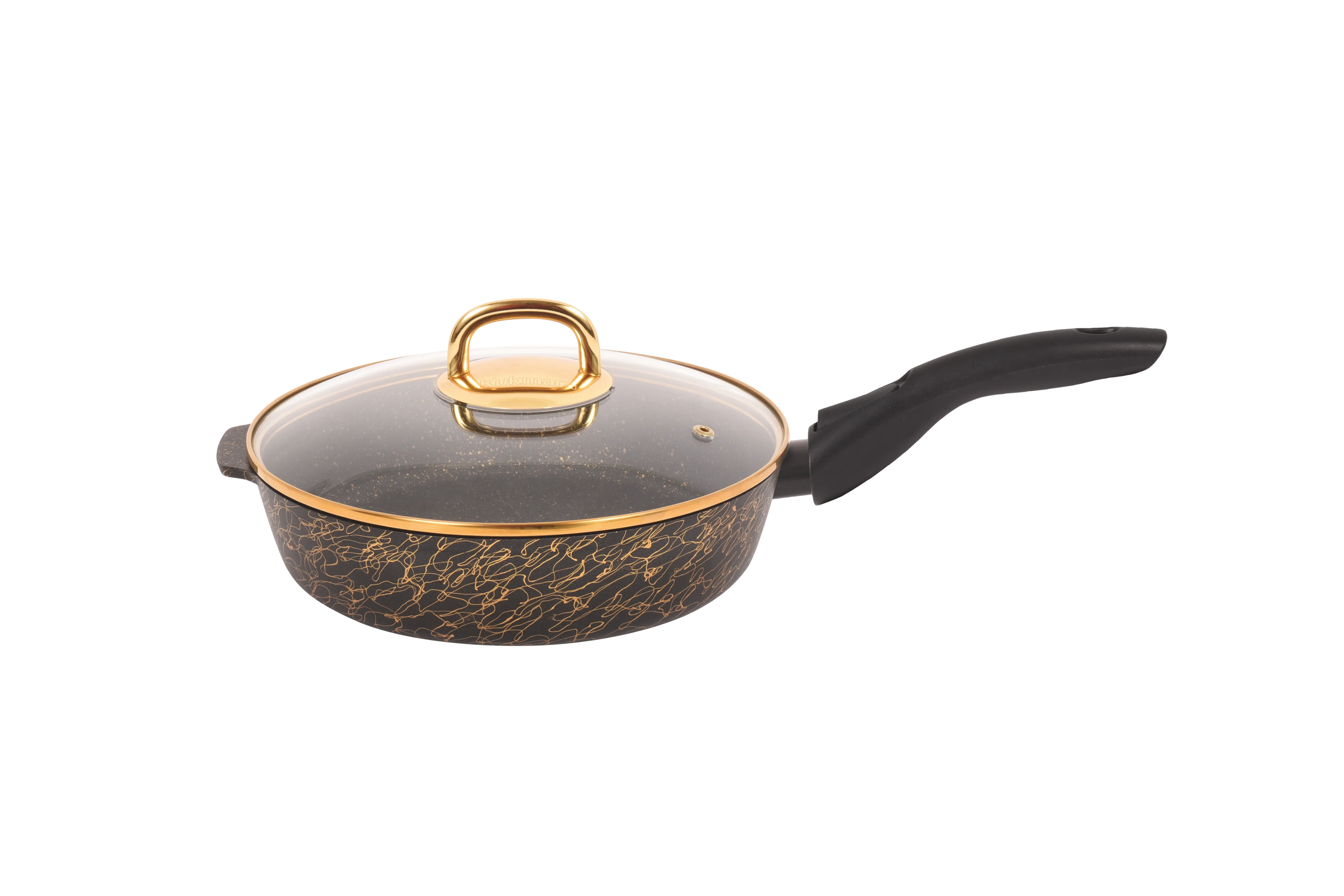 сгчз222а Сковорода глубокая 22 см со съёмной ручкой, со стеклянной крышкой АП линия Грация (черный_золото) 1 пнг 